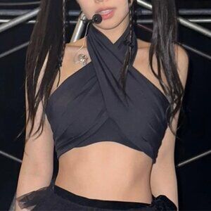 Black Cross-Wrap Halter Crop Top